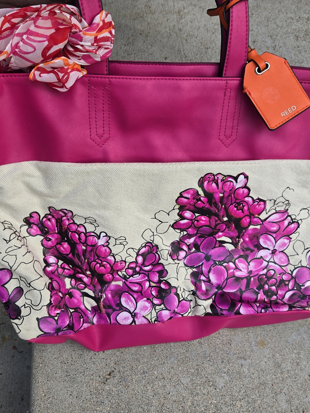 REED Pink Floral Canvas Tote with Hot Pink Trim